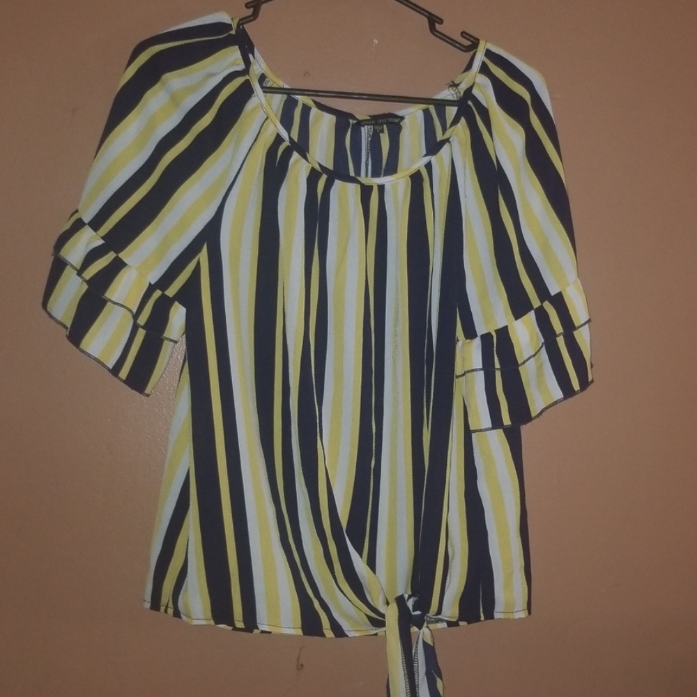 Yellow and Navy Blue Striped Blouse
